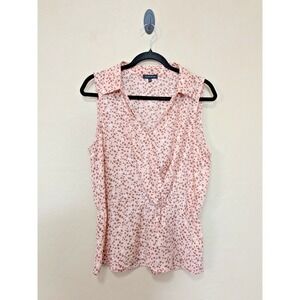 Pleoine Blush Pink Leopard Print Faux Wrap Collared Sleeveless Top Sz L Feminine